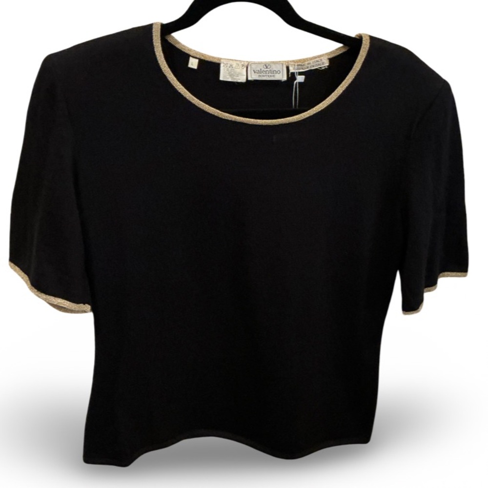 Valentino Black sweater knit top with Gold Trim - Picture 2 of 7